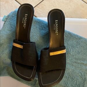 Rangoni Black Mules with Gold Stripe